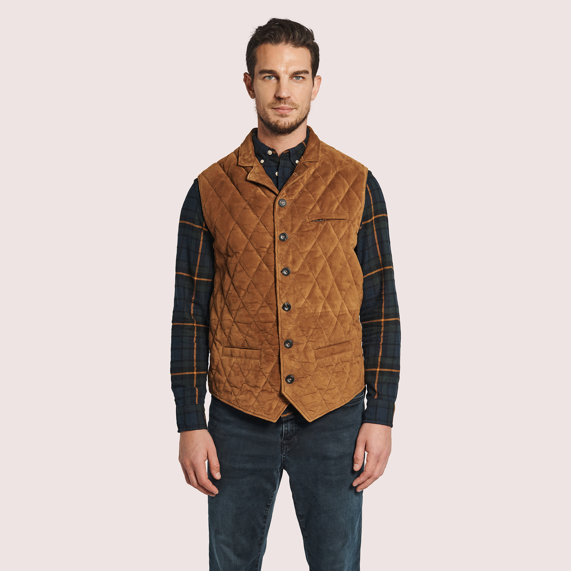 Adrian Goat Suede Quilted Vest Adrian Goat Suede Quilted Vest